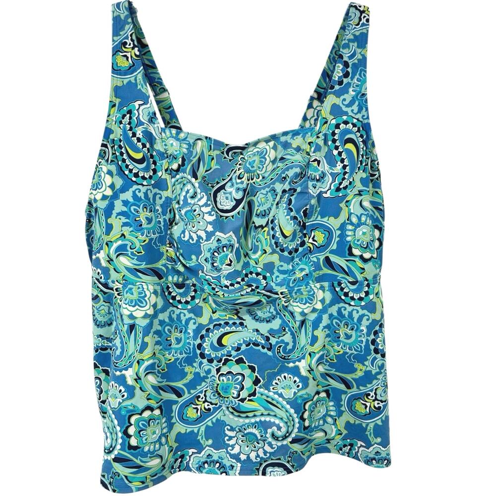 Lands End Tankini Top 22W Blue Paisley Underwire Tummy Control Plus Size